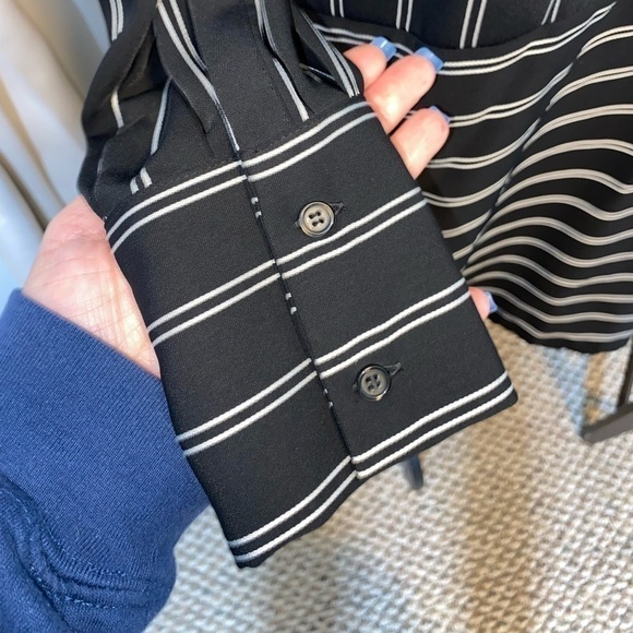 Cremieux size Small EUC White Black Pinstriped Collard Shirt Long Sleeve Dress - Picture 8 of 11